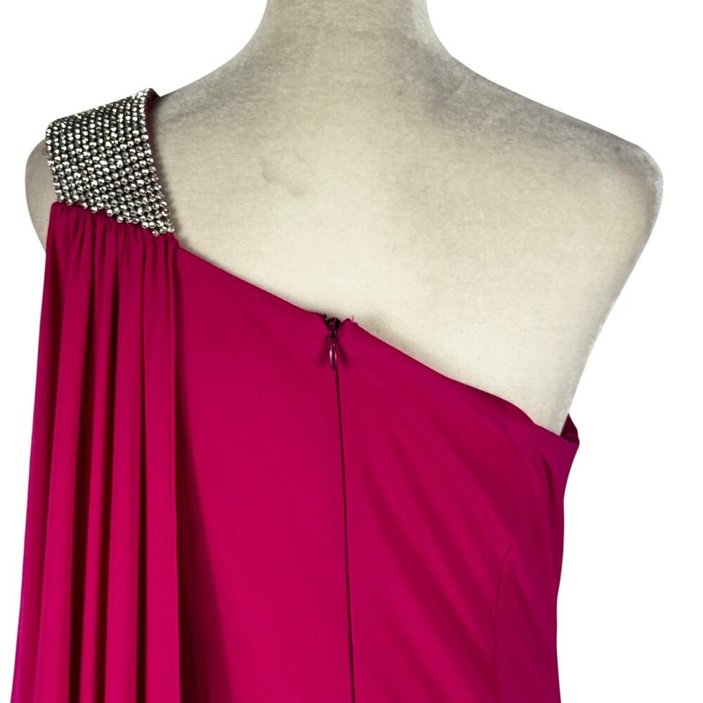 Stunning Cache Pink One-Shoulder Rhinestone Cocktail Dress – Size 6 - Picture 9 of 11